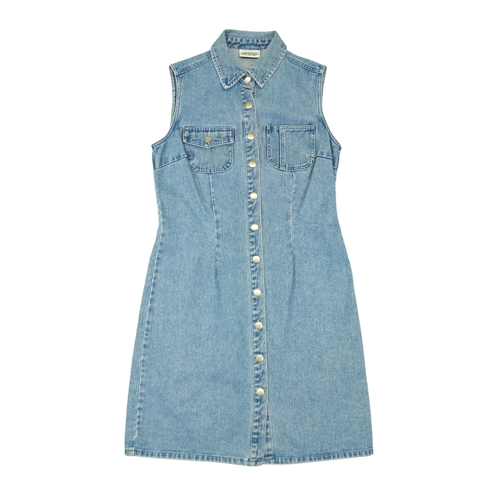 VTG Denim Sleeveless Button Front Midi Dress Women 10 Jeanology Cottagecore 90s